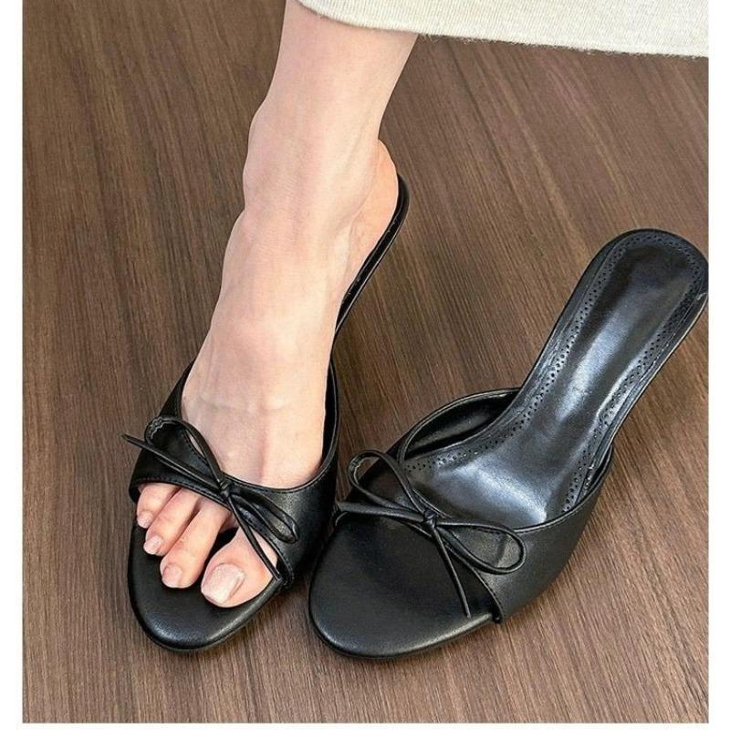New Style Butterfly-knot Peep Toe Women Slippers Fashion Thin Heels Sandals Casual Party Dress Slide Summer Shoes Zapatos Mujer
