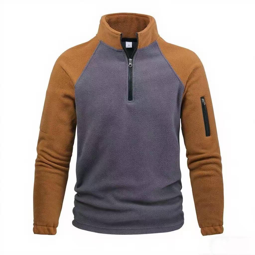 2025 Men's Fashion Color Block Fleece Zip Hoodie