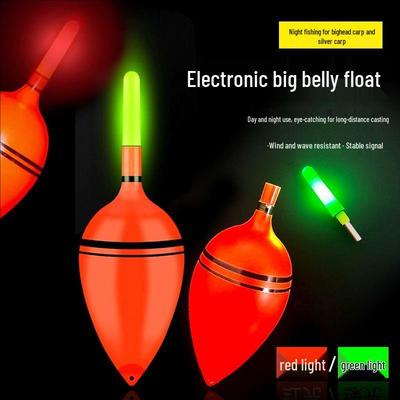 Flotador de Corcho Luminoso de Panza Grande para Pesca de Carpas - Electrónico, de Lanzamiento Largo, Diseño de Bandera Roja