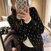 Korean Grey Polka Dot Knit Cardigan Women Autumn Layering Design Niche Slimming Long Sleeve Top
