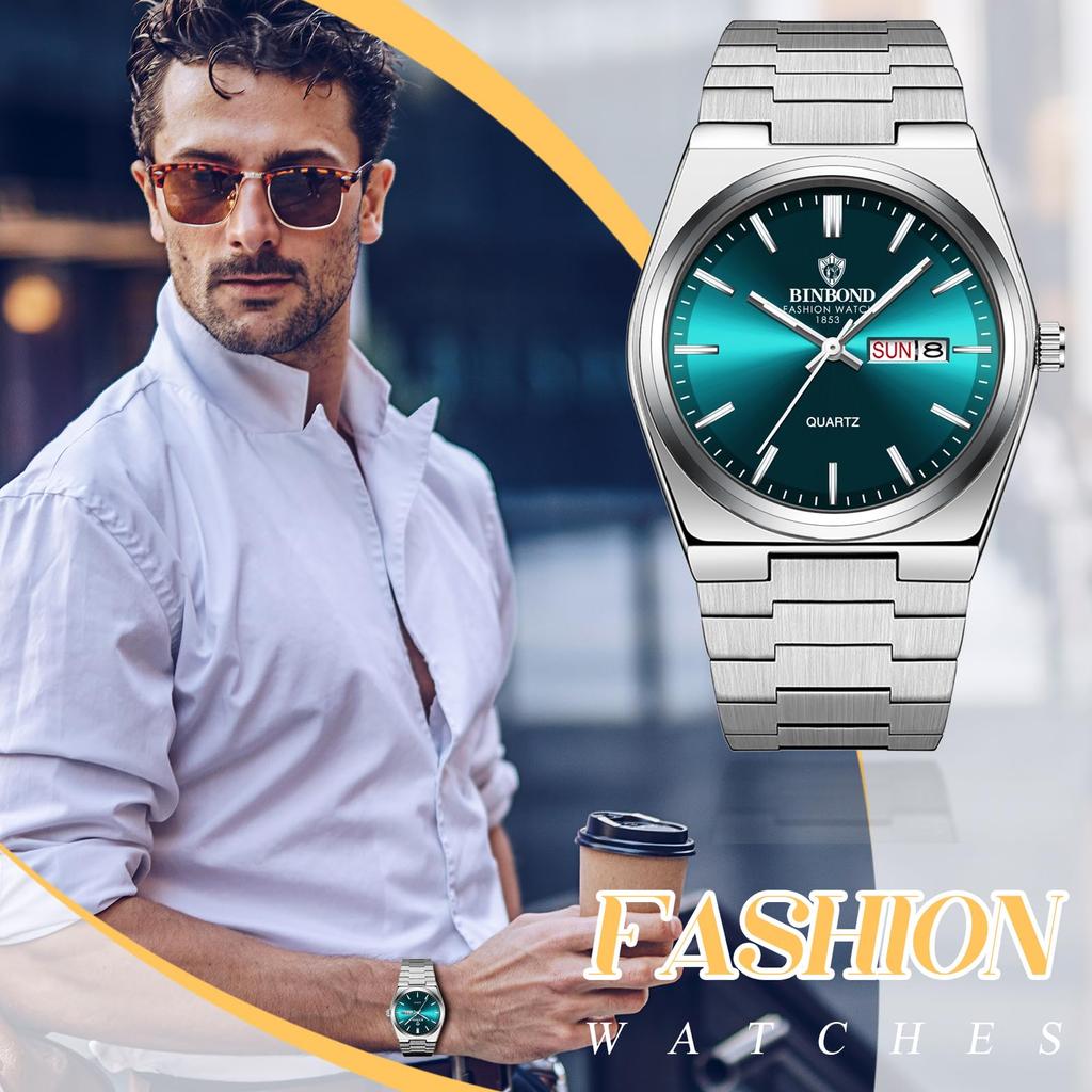Watch with Luminous Day Stainless Steel Business Quartz Versatile and Stylish Perfect for or Boyfriend Gifts Men's Calendar, Function, Display,