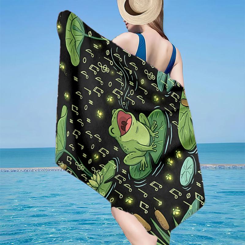 Frogs Singing In The Pond Beach Towel, Super Soft Microfiber, Gift for Her/Him, Birthday, for Pool, Beach, Travel, Home Decor Fan gifts