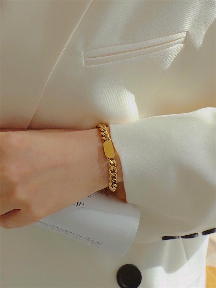 European-Style Titanium Steel Oval Chain Bracelet - Trendy Hip Hop Jewelry for Women