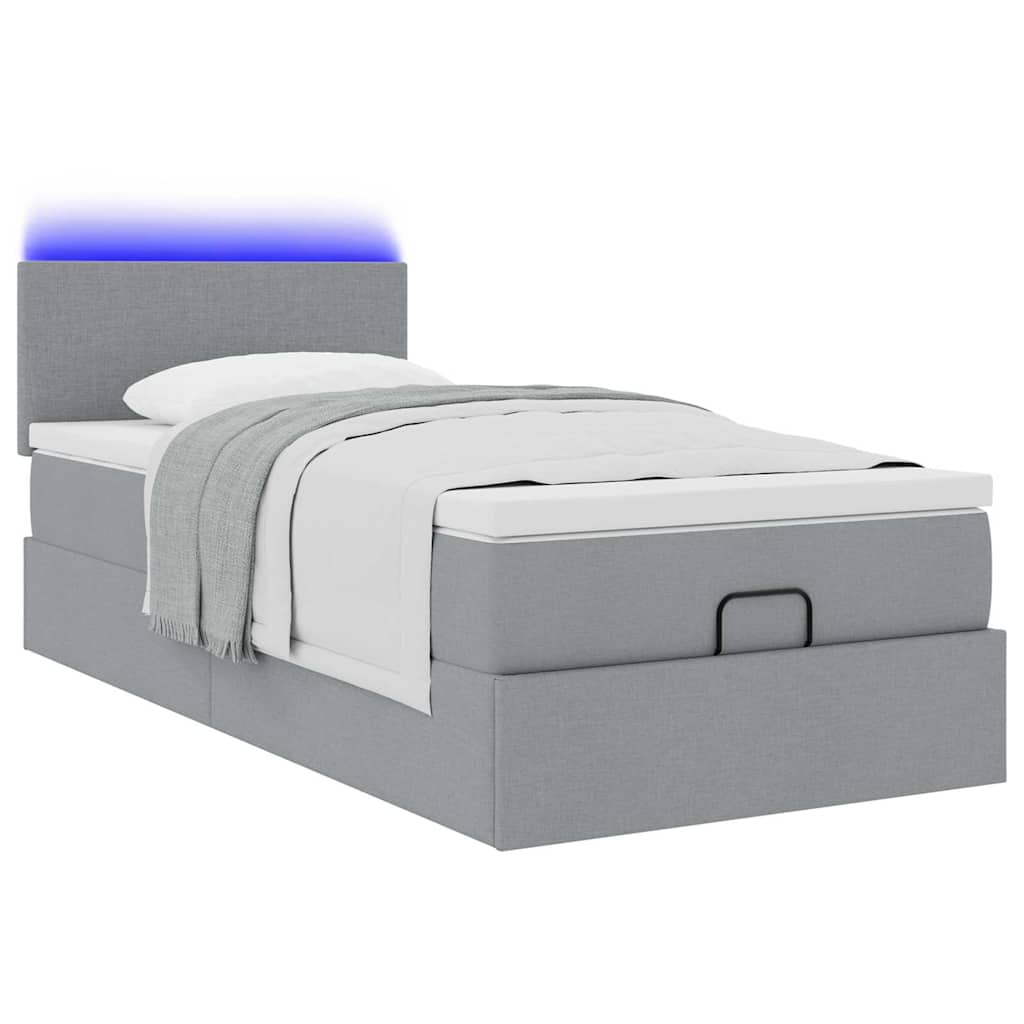 Ottoman Bed with Mattress & LEDs Light Grey 100x200 Cm Fabric