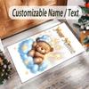 Teddy Bear Theme Crystal Velvet Rug Personalized Custom Name Text Soft Floor Mat Home Decor