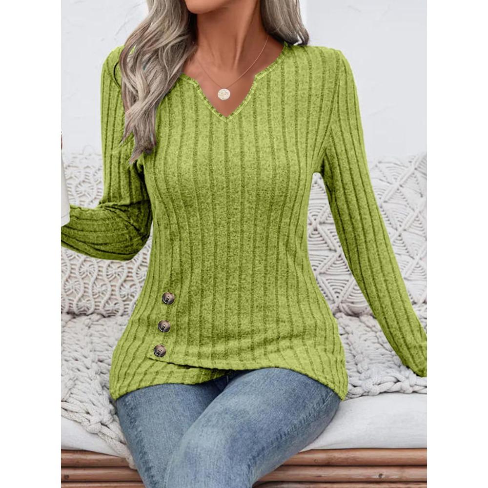 JPNTKY Women's Fashion Casual Solid Color Print Long Sleeve V Neck Blouses & Shirts