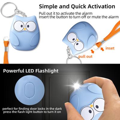Personal Alarm Keychain with LED Light Deafening Sound Cute Shape Portable Emergency Self-Defense Safety Alarm