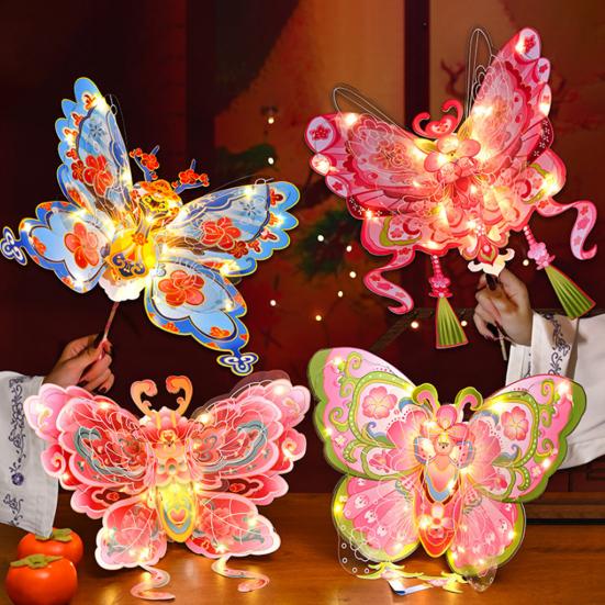 Butterfly Lantern Handheld Spring Festival Lantern Decor DIY Chinese Traditional Lantern for Hanfu Cosplay Chinese New Year Mid-Autumn Festival