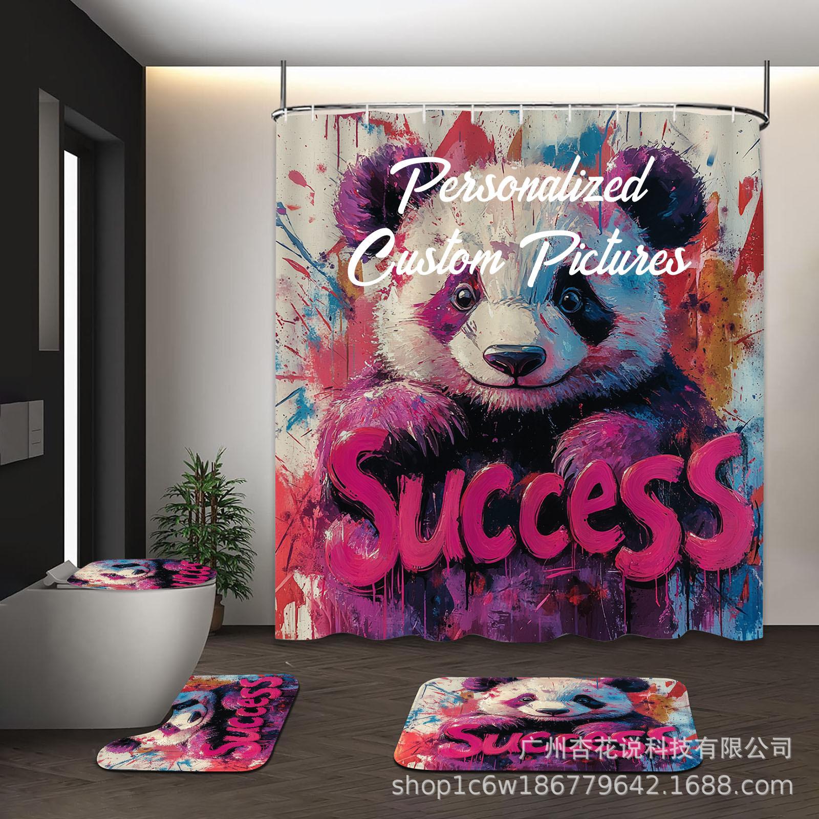 Panda Shower Curtain Shein Digital Printing Shower Curtain Four-Piece Set Floormat40x60cm