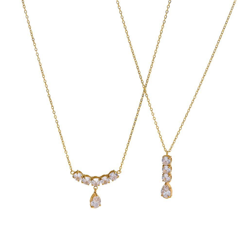 ins water drop zircon pendant stainless steel collarbone chain plated with 18K gold non-fading necklace light luxury niche accessories