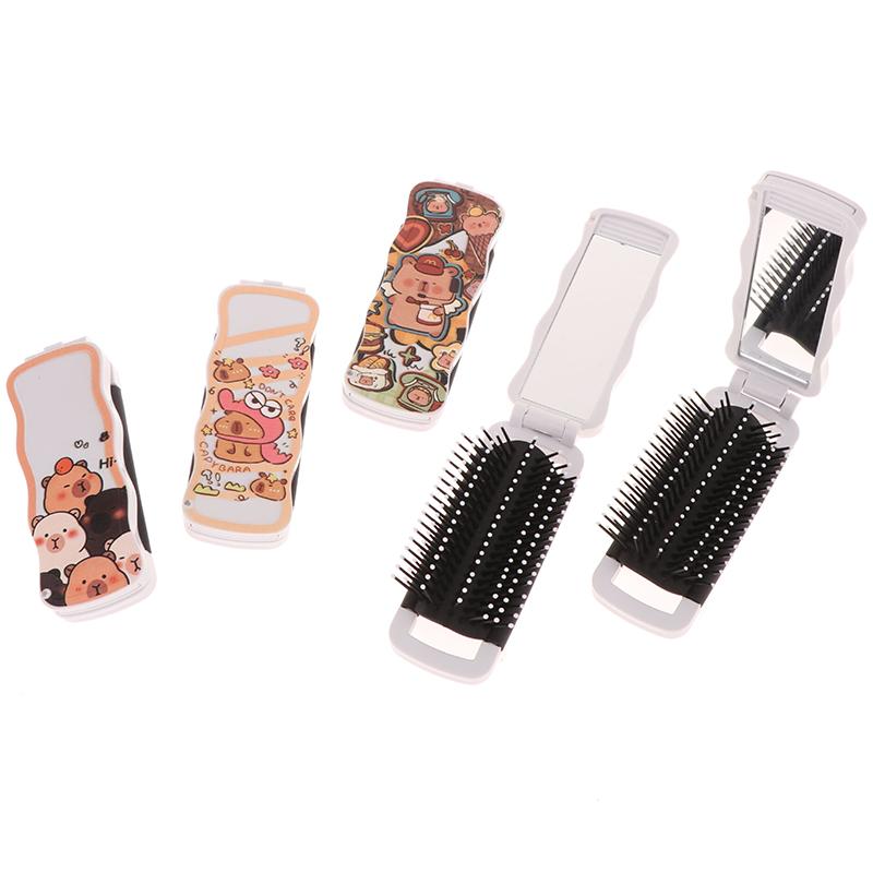 Mini-Haarbürste, faltbarer Massagekamm, Kopfmassage, antistatisch, tragbare Reise-Haarbürste, Mädchen-Haarkämme mit Spiegel