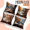 Home Decor Cats By Window With Books And Autumn Leaves Pattern Cushion Cover Suitable For Sofa Bedroom Car Pillow Cover