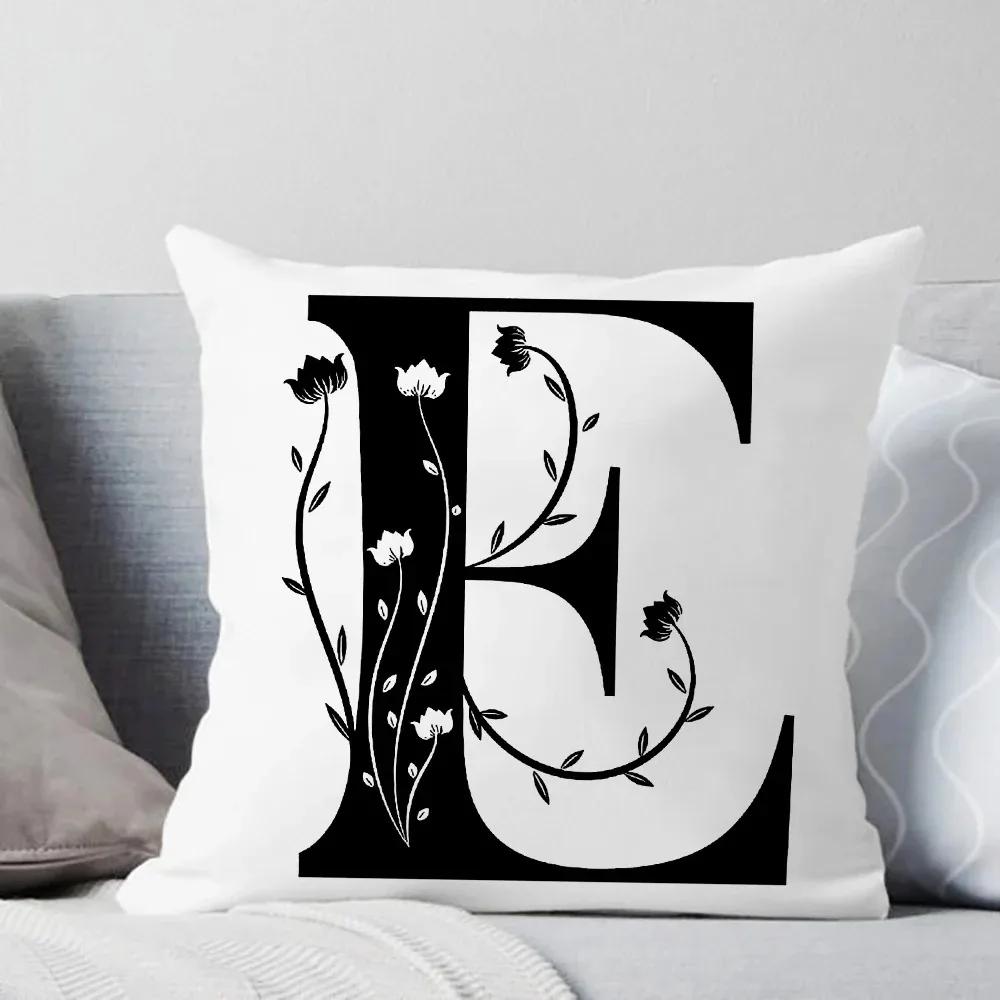 Black And White Letter Pattern Throw Pillow Cover With Short Plush Print For Living Room Sofa Decoration Cushion Cover