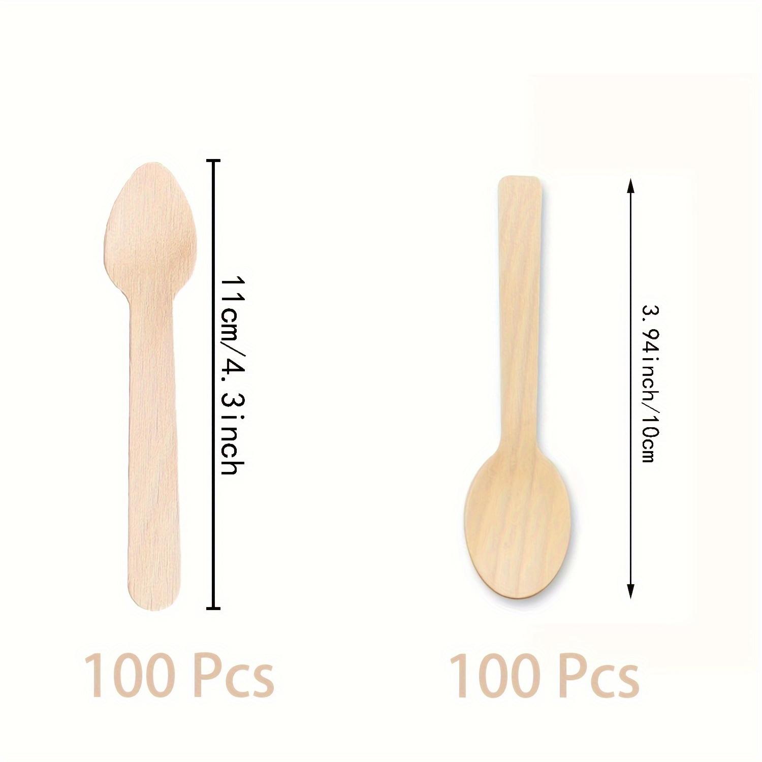 

200 мини-столовых приборов для вечеринки Торт Мороженое 4 дюйма одноразовые Береза 100 мини-деревянных ложек, 100 мини-ложек с острым кончиком