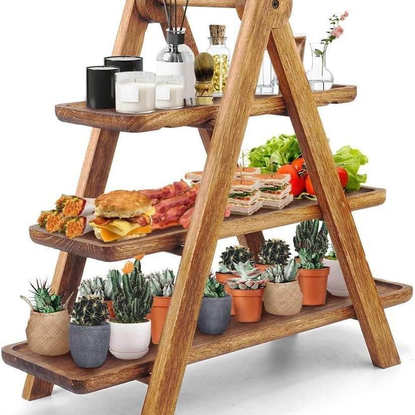 Portable Outdoor Multi-layer Wooden Storage Rack for Food & Snacks