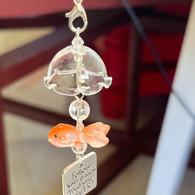 Handmade Beaded Goldfish Pendant Small Fish Wind Chime Mobile Phone Chain Bag Color Bead Hanging Decoration