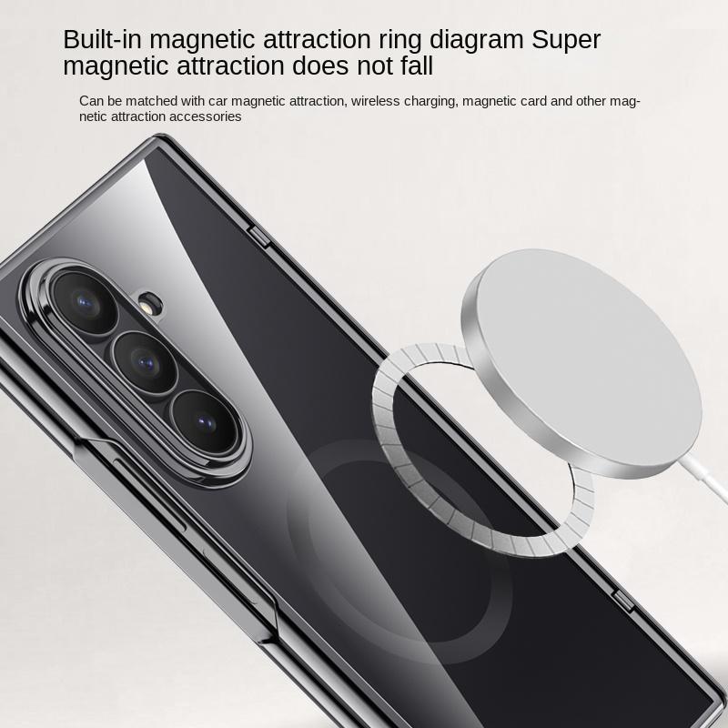 For Samsung Galaxy Z Fold 7 Electroplated Magnetic Case with Integrated Tempered Glass Front Film Anti-fingerprint Phone Case