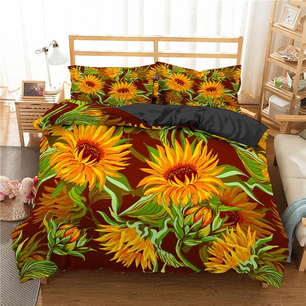 

3D Printed Bedding Set Flowers Bedclothes Duvet Cover With Pillowcase Plant Bedding Set Soft Quilt Cover For Home Textiles Duvet Cover&Uk Single 135x200cm