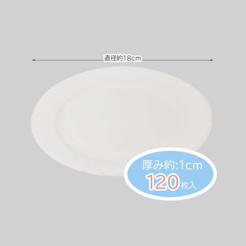 Paperware Paper Plates, 18cm, Extra Pack of 120 (100 + 20), Made In Japan, E-18120