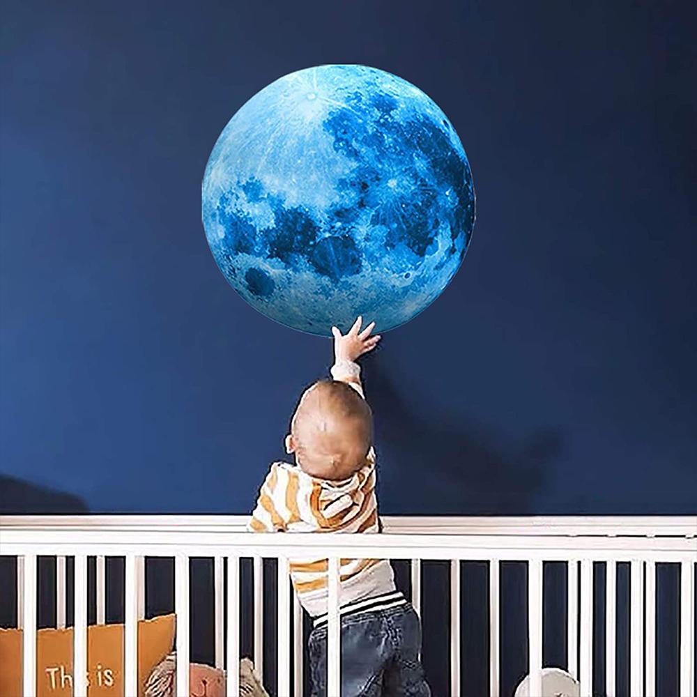 Glow in The Dark Moon Wall Sticker for Kids Baby Room 3D Space Planet Wall Sticker Living Room Home Decals