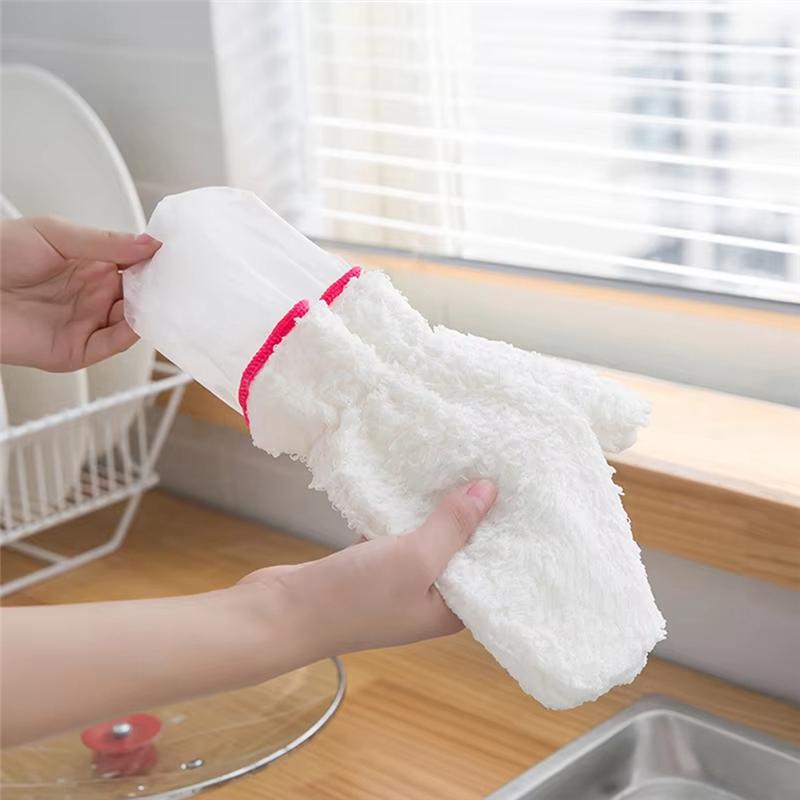 Bamboo Fiber Dishwashing Gloves Non-Stick Steel Wire Oil-Proof Gloves Dishwashing Cloth Kitchen Cleaning Gloves