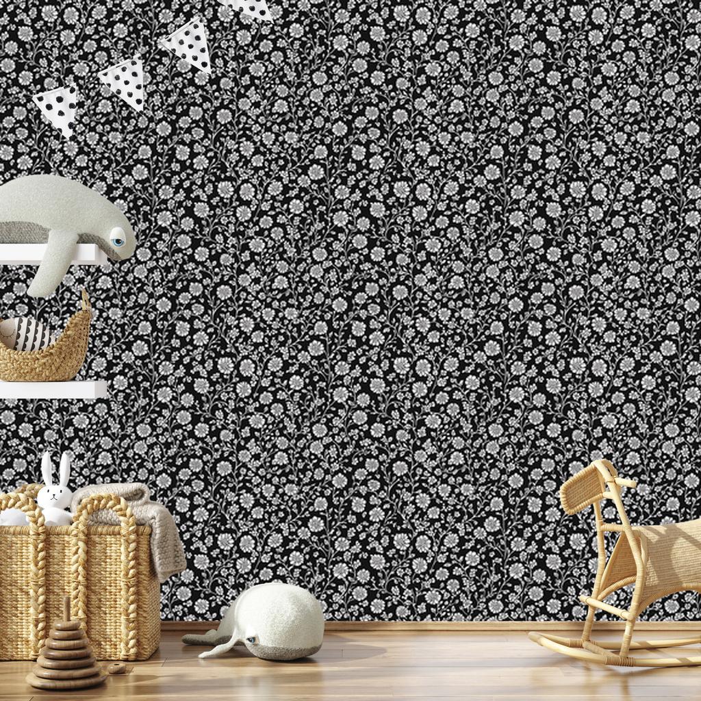 Wallpaper Black and White Flowers Graphite, Graphite Background 50x1000