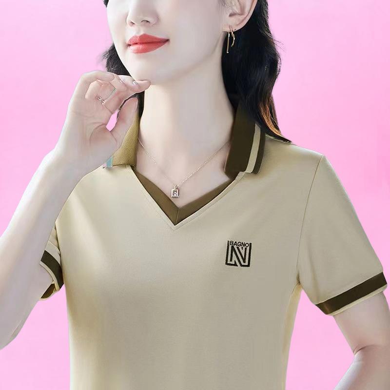 Casual Short-sleeved T-shirt for Women In Summer Mother New Embroidered Polo Shirt Casual Slim Top for Women