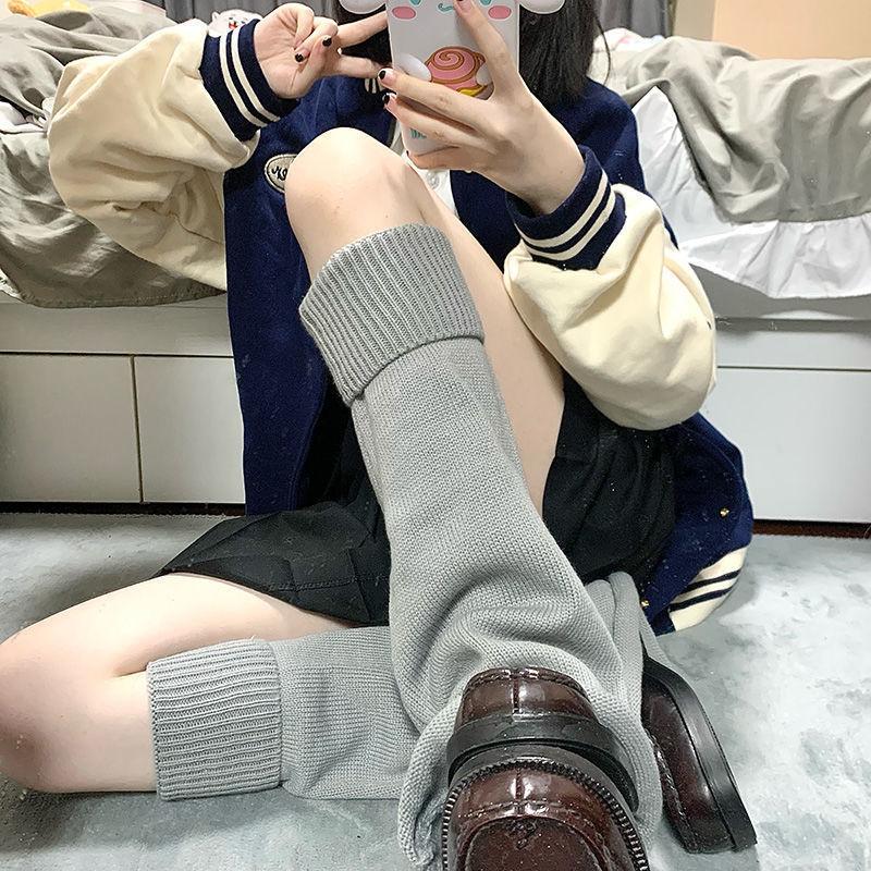 Thick Solid Color Knitted Warm Middle Tube Pile Sock Cover Women's Stockings