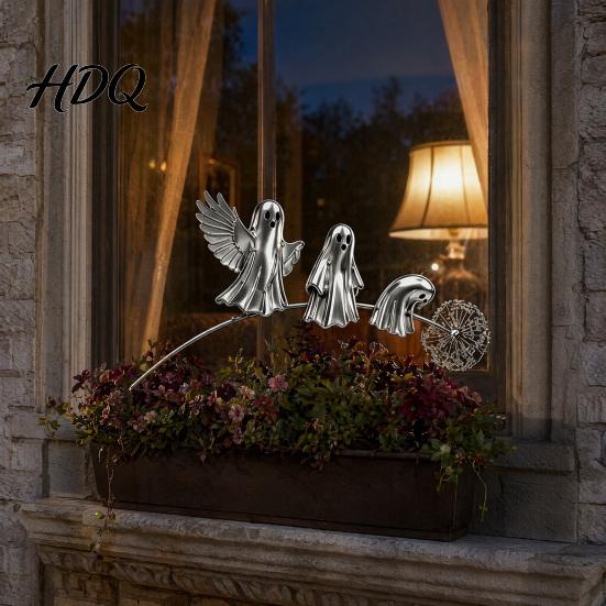 Unique Garden Art for Halloween Ghost Stake Rustic Yard Decor with Dandelion Accent Landscape Metal Sculpture Lawn Patio Flower Bed And Backyard