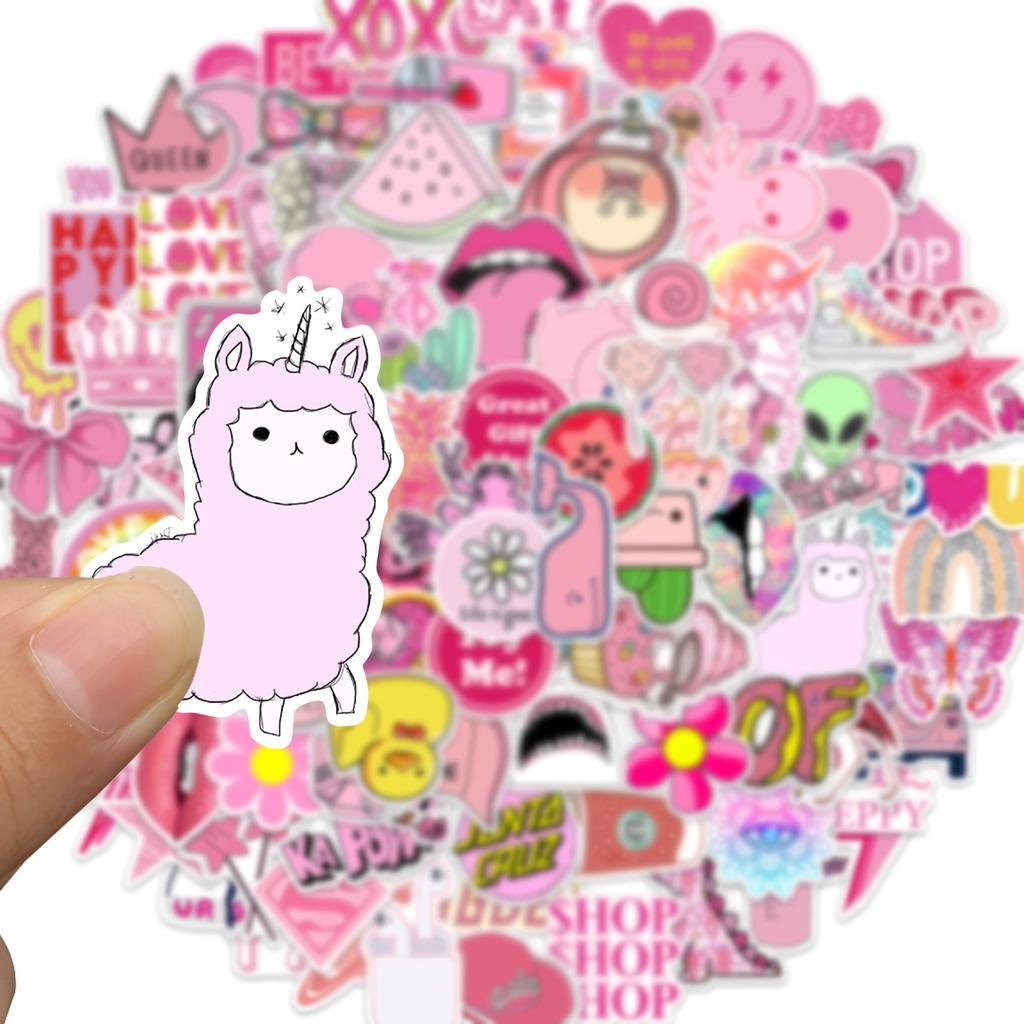 100 Pink College Style Girl Graffiti Stickers Decorate Suitcase DIY Waterproof Stickers