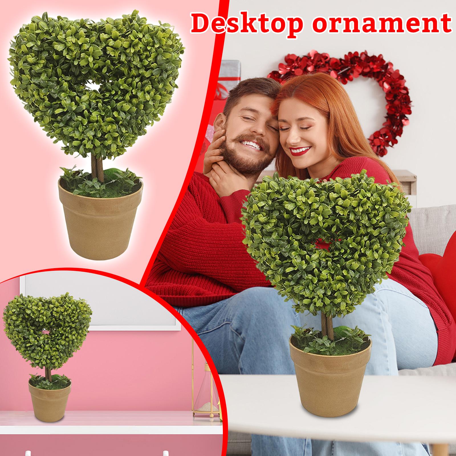 

American Valentine s Day Artificial Heart-Shaped Potted Plant Wreath Party Home Decor One Size