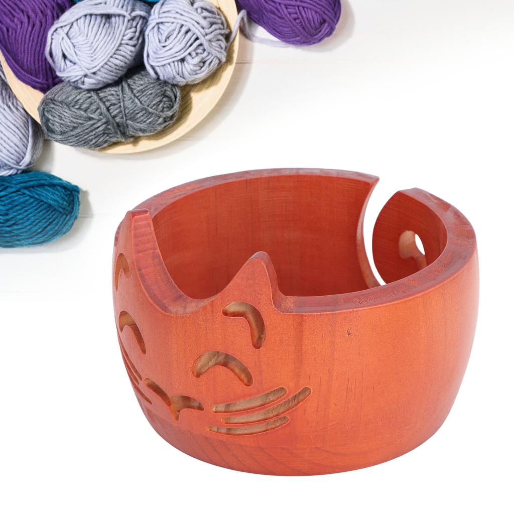 Yarn Bowl Wooden Cute Cat Shape Holder Dispenser Crochet Storage Supplies