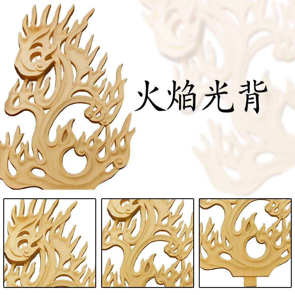 Acala Buddha Statue, Wood Carving, Buddhist Altar Figurine, Guardian Deity, Prayer, Protection from Evil, Octagonal Base, Flame Halo (28cm, Cypress