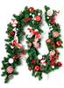 Red Candy Cane Christmas Garland Wreath - PVC Pine Needles with Pinecone Accents - Moon-Shaped Hanging Decor for Door Wall Window
