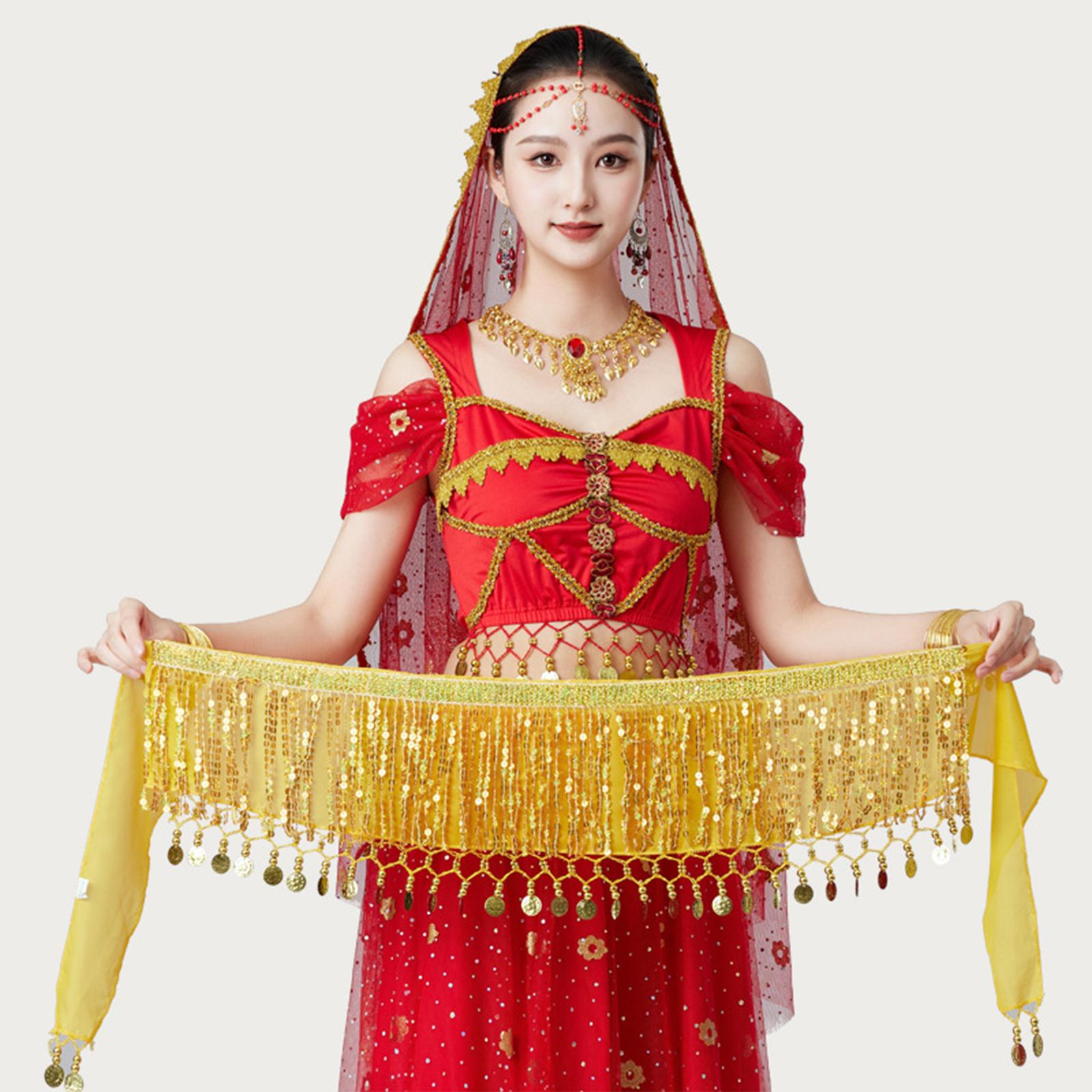 

Женская сексуальная юбка с высокой талией, расшитая пайетками, поясные аксессуары, шарф для танца живота с пайетками One Size жёлтый