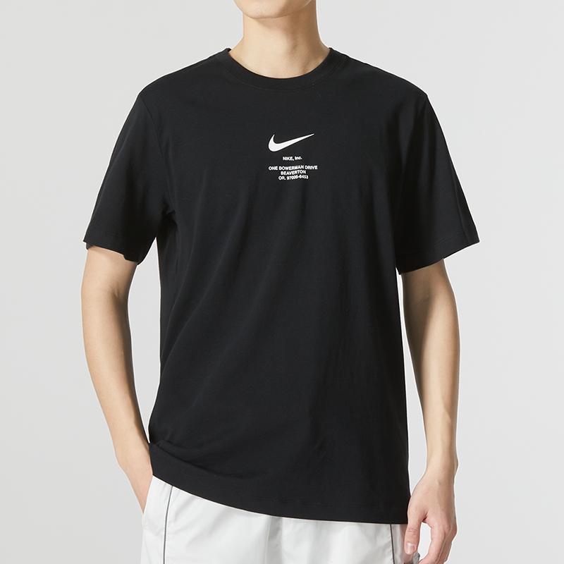 Nike Stort Swoosh Bokstavlogotrykk Amerikansk Retro Sportstrening Casual Rund Hals Kortermet SS23 Senkede Skuldre T-skjorte Herre Topper Svart DZ2882-010