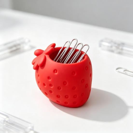 Cute Desk Organizer for Stationery Strawberry Shape Storage Container, 3D Printed Fruit Shaped Desktop Environmentally Friendly PLA Decor Trinkets