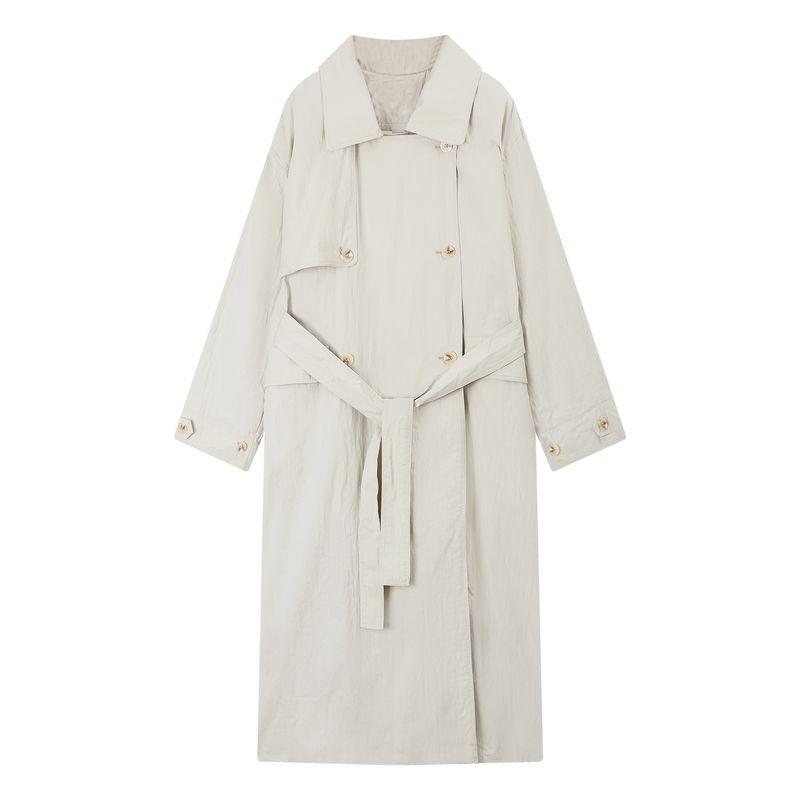 

Kumikumi High Sense Solid Lapel Long sleeve Trench coat Outerwear Women Autumn Elegant All-Match Loose Slimming Top Green coffee One size