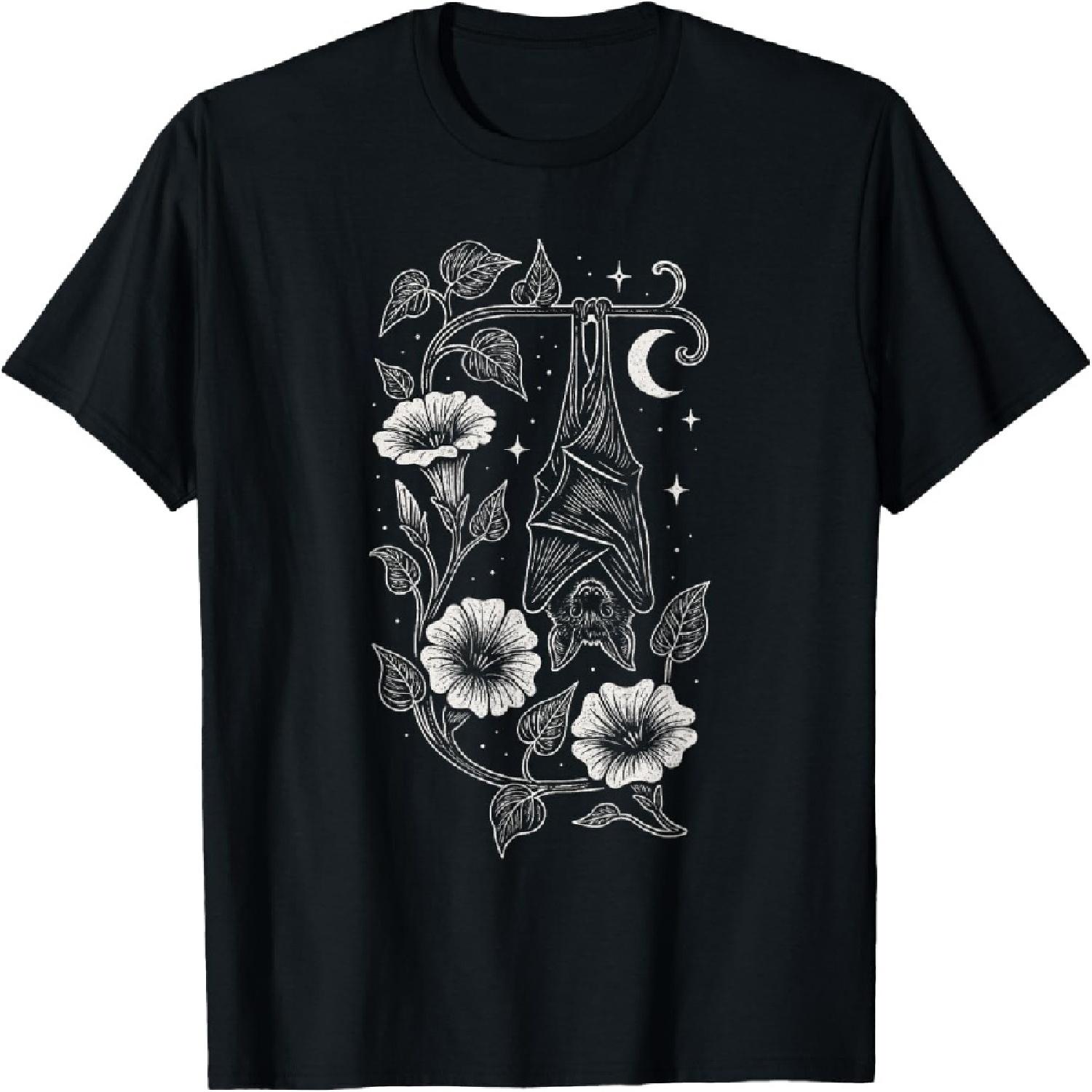 

Bat Moon Flowers Gothic Cute Goth Alt Floral Animal Art T-Shirt XXXXXL різнокольоровий