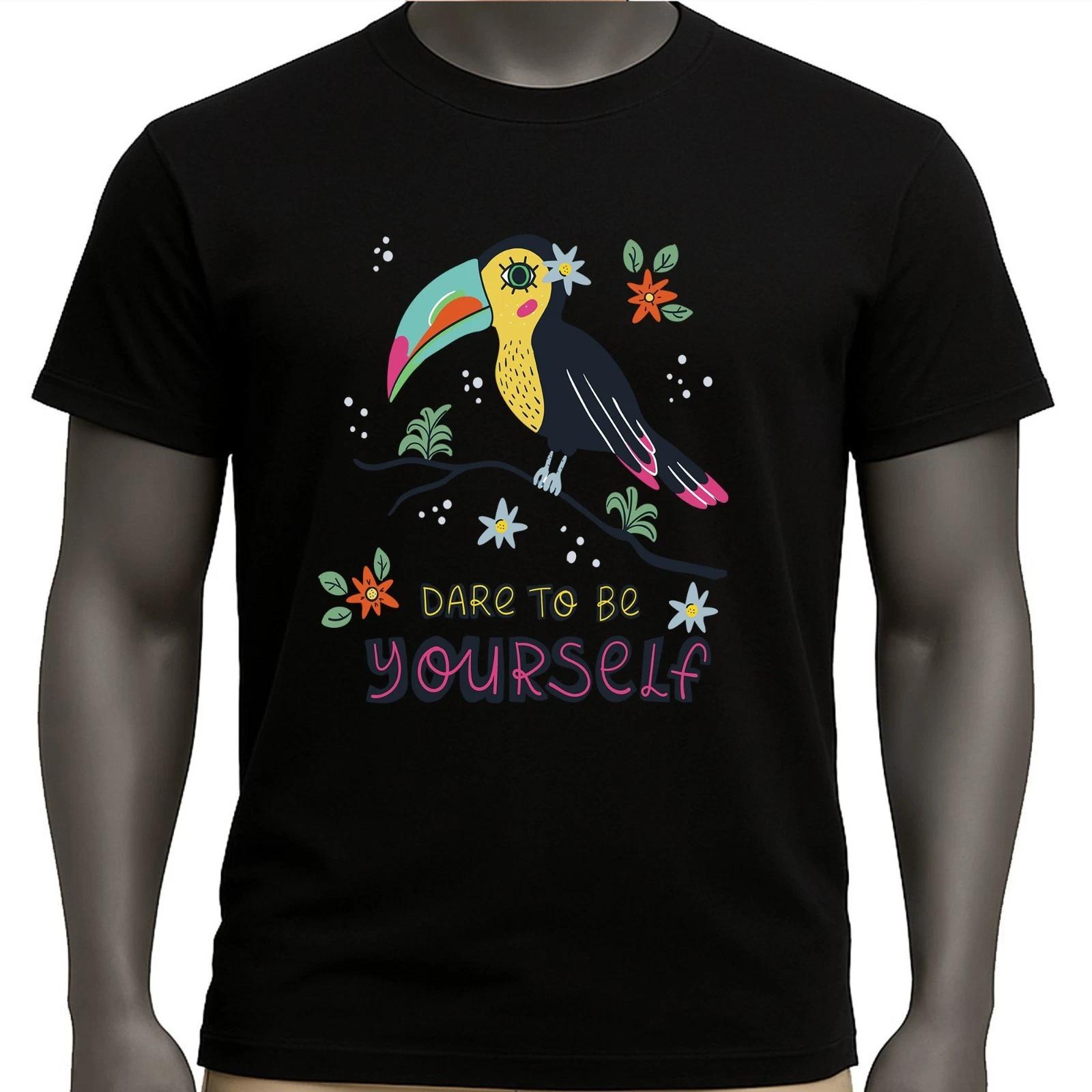 Dare To Be Yourself T Shirt Toucan Graphic Tee Tropical Bird Positive Quote Top XXXL
