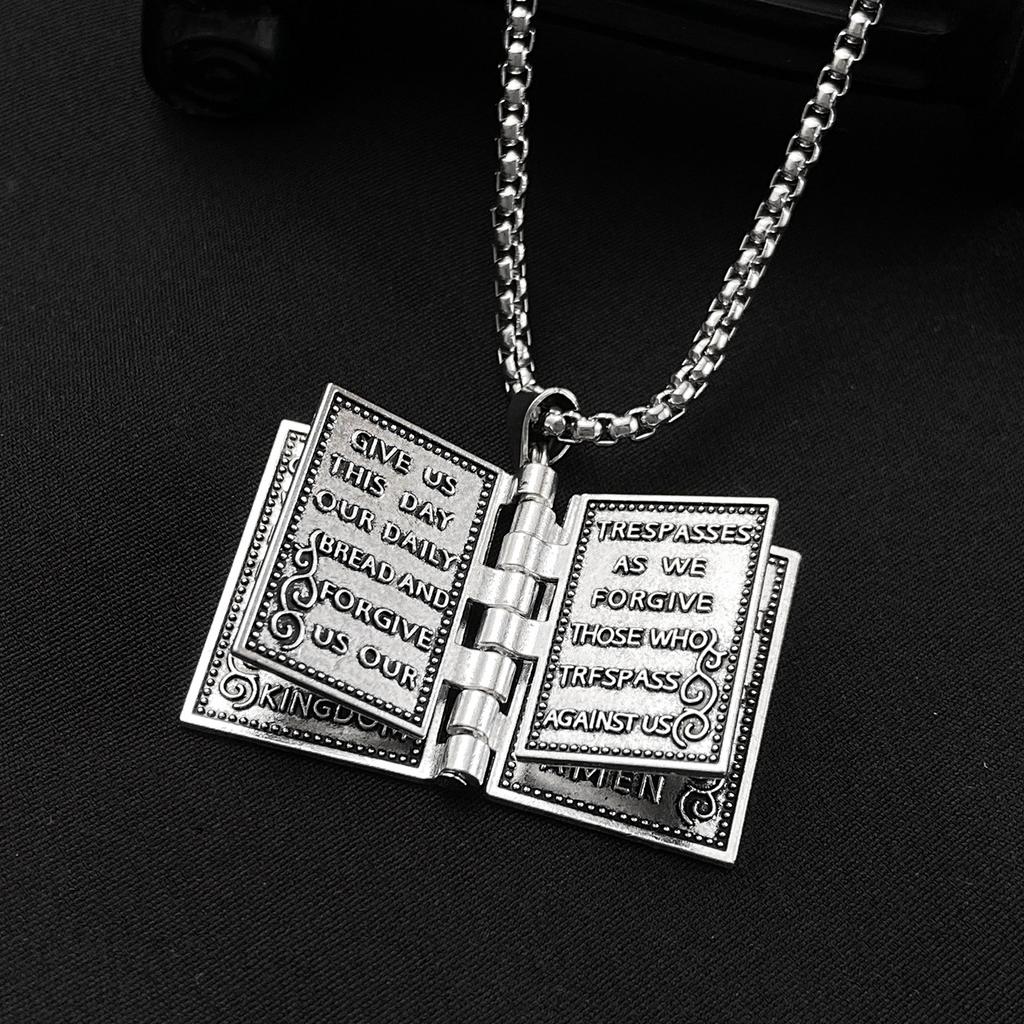 Gothic Bible Book Cross Necklace For Men And Women Vintage Creative Flip Pendant Street Fashion Jewelry