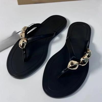 Summer Women Beach Flip Flops Outdoor Non-slip Soft Sole Seaside Ladies Shoes Metal Decoration Brand Designer Casual Slippers