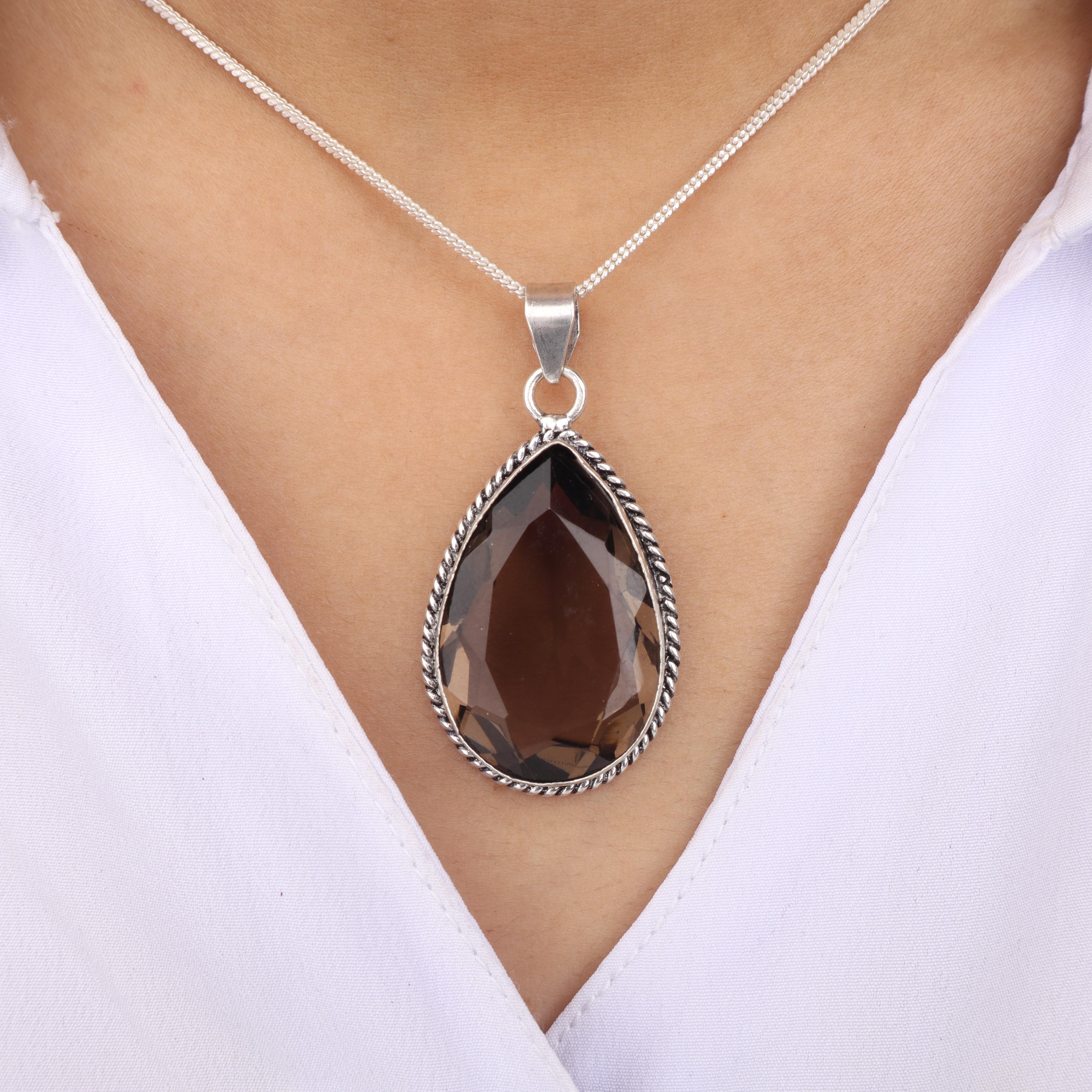 

Кулон из серебра 925 пробы с драгоценным камнем Дымчатый топаз 1,8 , Ювелирное изделие, Кулон с коричневым камнем, Дизайнерский кулон с топазом для свадьбы PP-65-11