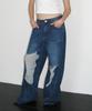 MILLO WOMEN Curved Damaged Wide Jeans [Deep Blue]