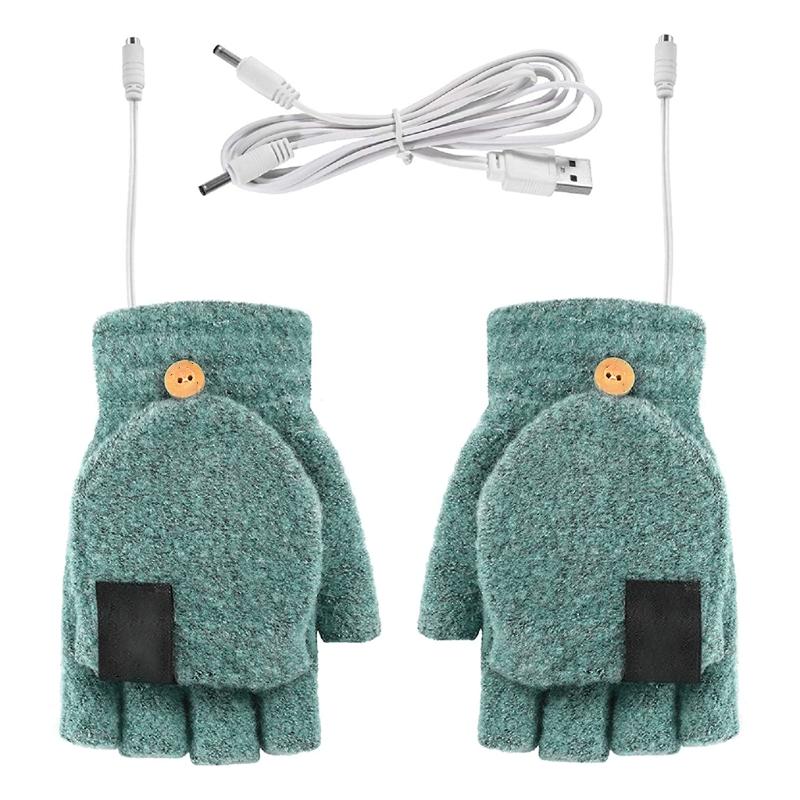 

Перчатки без пальцев с откидным верхом с электроподогревом, вязаные, с USB-зарядкой, ветрозащитные, унисекс, зимние, для улицы и помещения, теплые циан