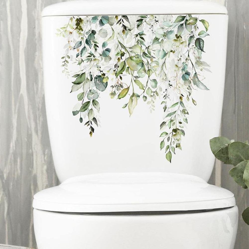 Bathroom Stickers Tropical Green Plant Leaf Flower PVC Self Adhesive Waterproof Wall Sticker for Home Bathroom Toilet Decor 1PC