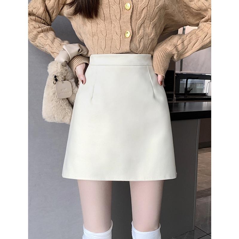 Single Color Woolen Skirt for Women In Autumn and Winter Updated A-line Short High-waist Straight Arm Wrap Skirt