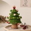 Crafted Holiday Knitted Christmas Tree Wooden Base Ornament Featuring Holiday Accents For Desktop Decoration