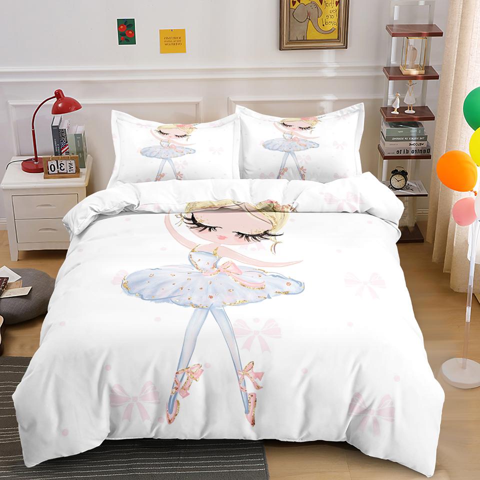 Cartoon Ballet Dancing Girl Duvet Cover Set Princess Style Twin Size Bedding Set Kids Girl Nordic Bed Cover Full Twin Queen King