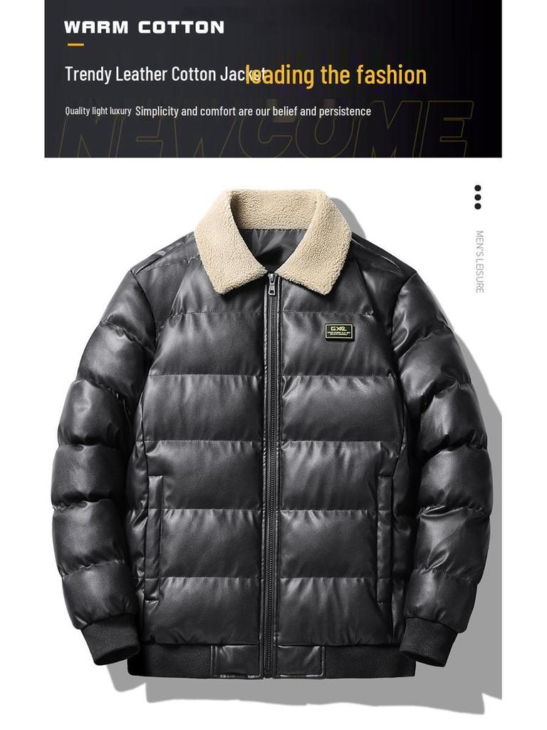 Giacca Invernale da Uomo in Ecopelle PU, Stile Coreano, Capospalla Casual con Bavero, Ispessita Taglie Forti